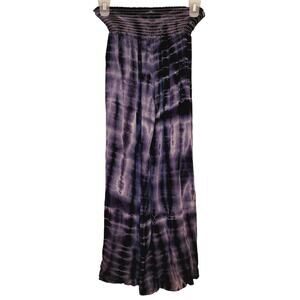 Uma blue smocked waist tie dyed wide leg pull on palazzo pants Size Small Boho
